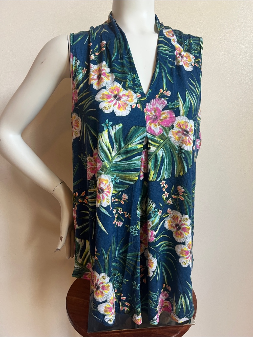 Sleeveless Navy Tropical Floral Swim Cover-Up Vest
